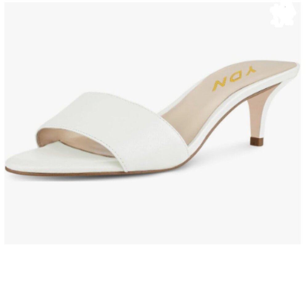 YDN White Comfy Low Heel Mules Slip on Clog Sandals Open Toe Dress Slide Shoes